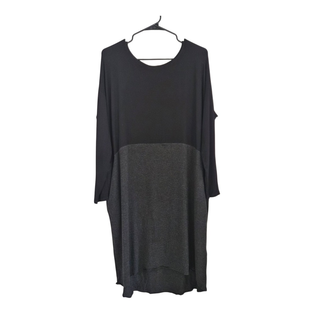 Eileen Fisher Oversized Colorblock Tunic Dress Lagenlook Pockets Black Gray M